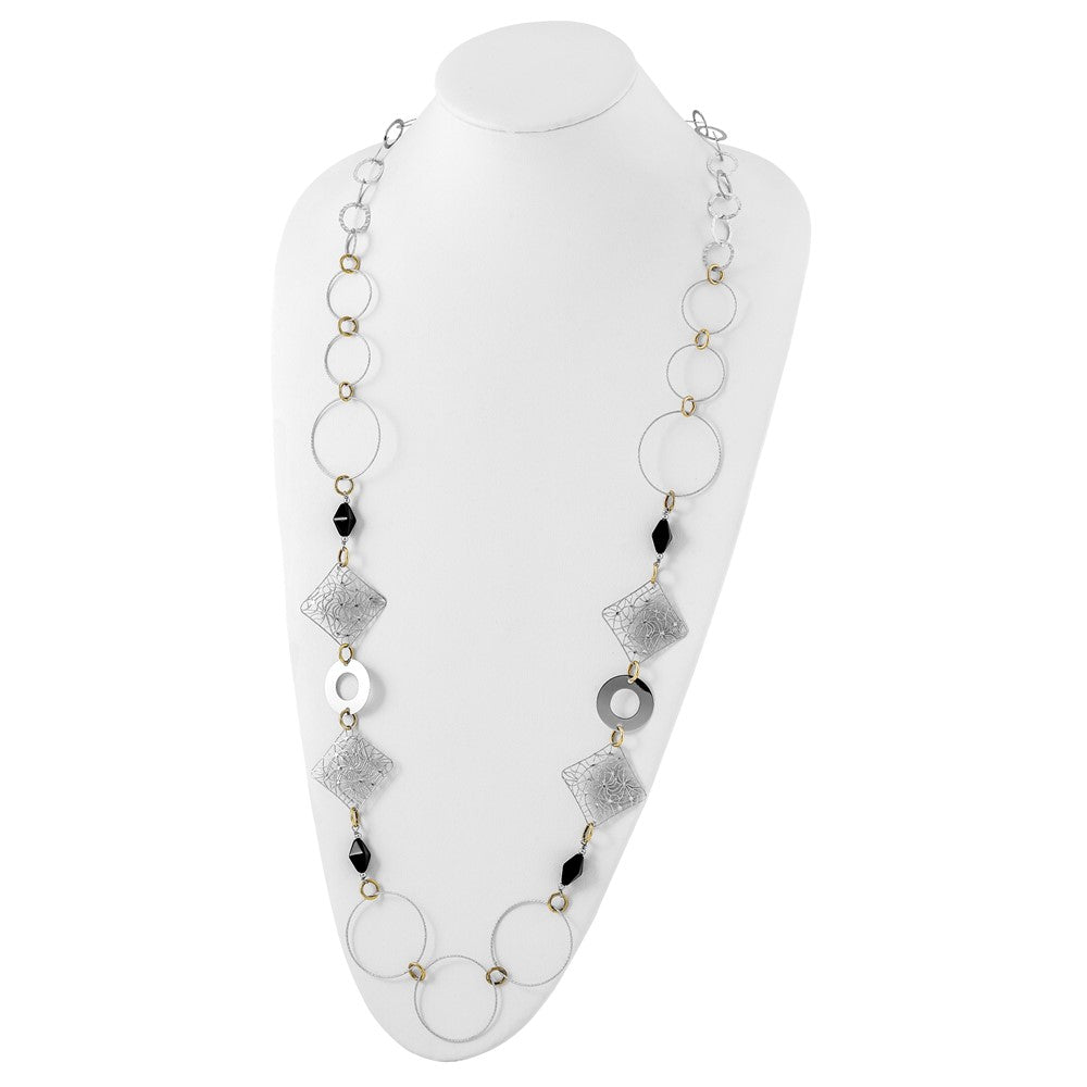 Sterlingsilber und 18K Gelb Vergoldet Onyx Fantasie 41 Zoll Halskette
