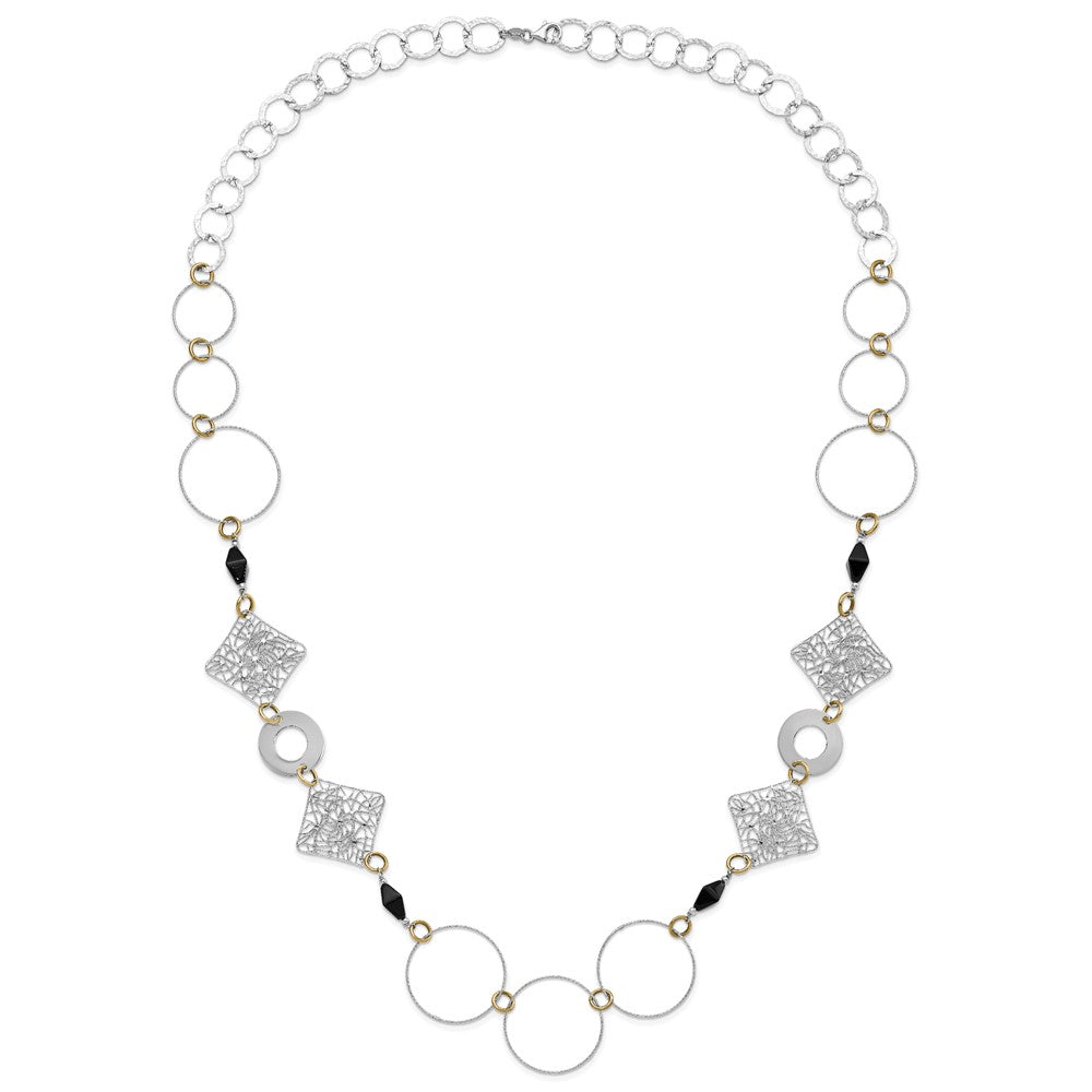 Sterlingsilber und 18K Gelb Vergoldet Onyx Fantasie 41 Zoll Halskette