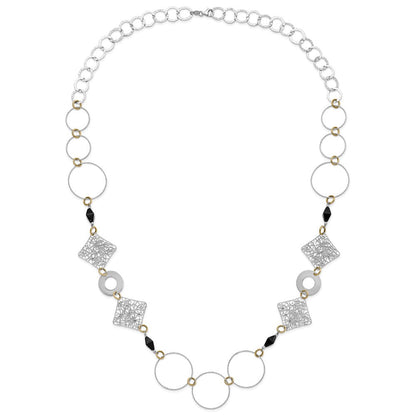 Sterlingsilber und 18K Gelb Vergoldet Onyx Fantasie 41 Zoll Halskette