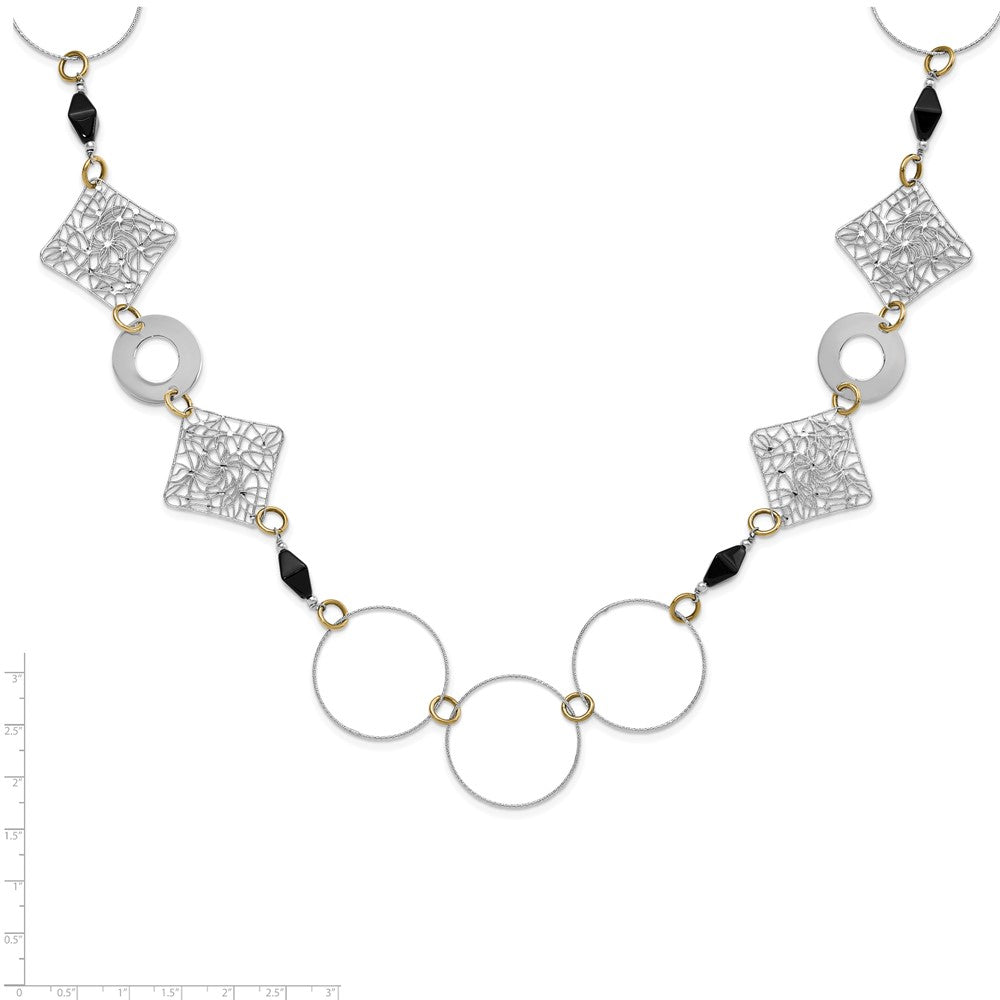 Sterlingsilber und 18K Gelb Vergoldet Onyx Fantasie 41 Zoll Halskette