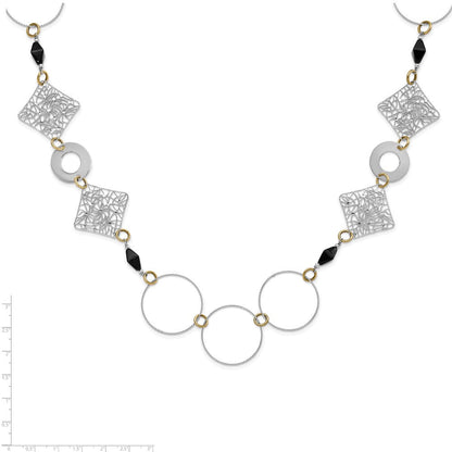 Sterlingsilber und 18K Gelb Vergoldet Onyx Fantasie 41 Zoll Halskette