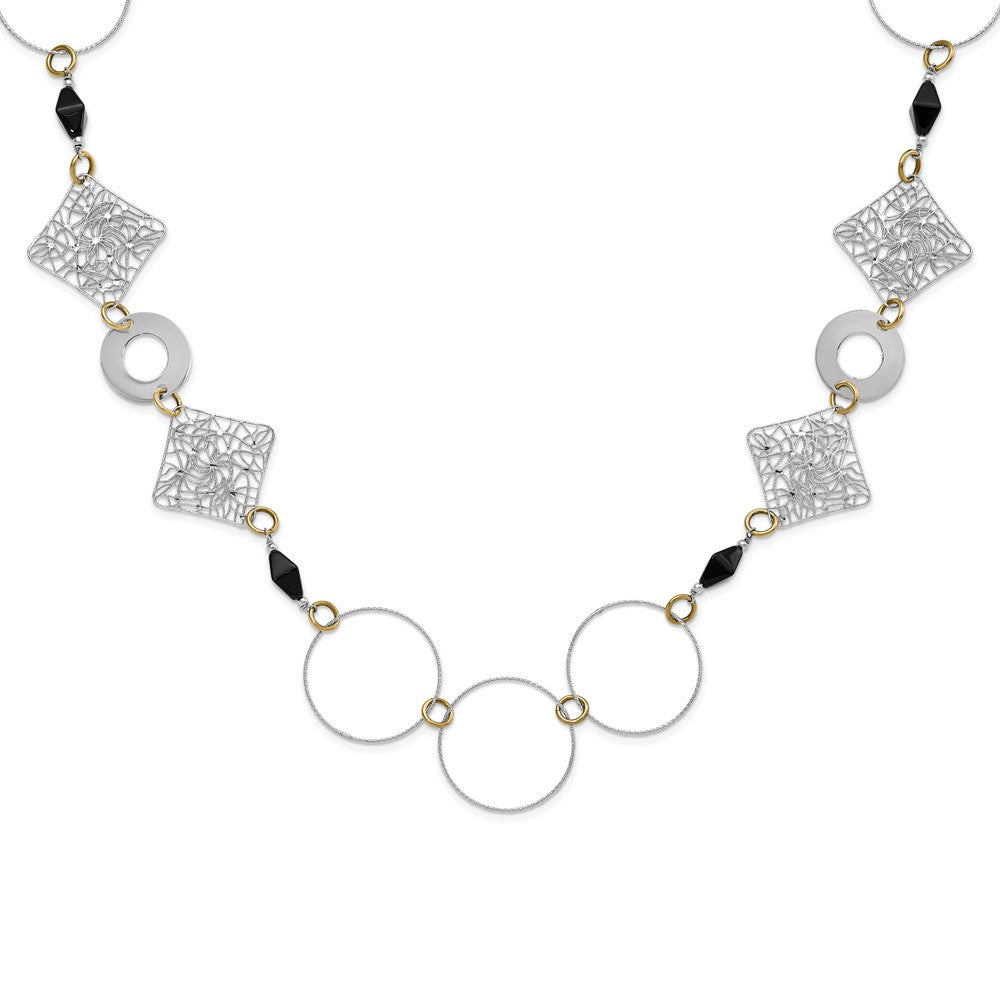 Sterlingsilber und 18K Gelb Vergoldet Onyx Fantasie 41 Zoll Halskette