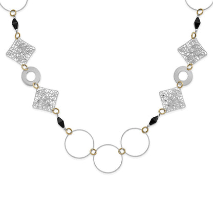 Sterlingsilber und 18K Gelb Vergoldet Onyx Fantasie 41 Zoll Halskette