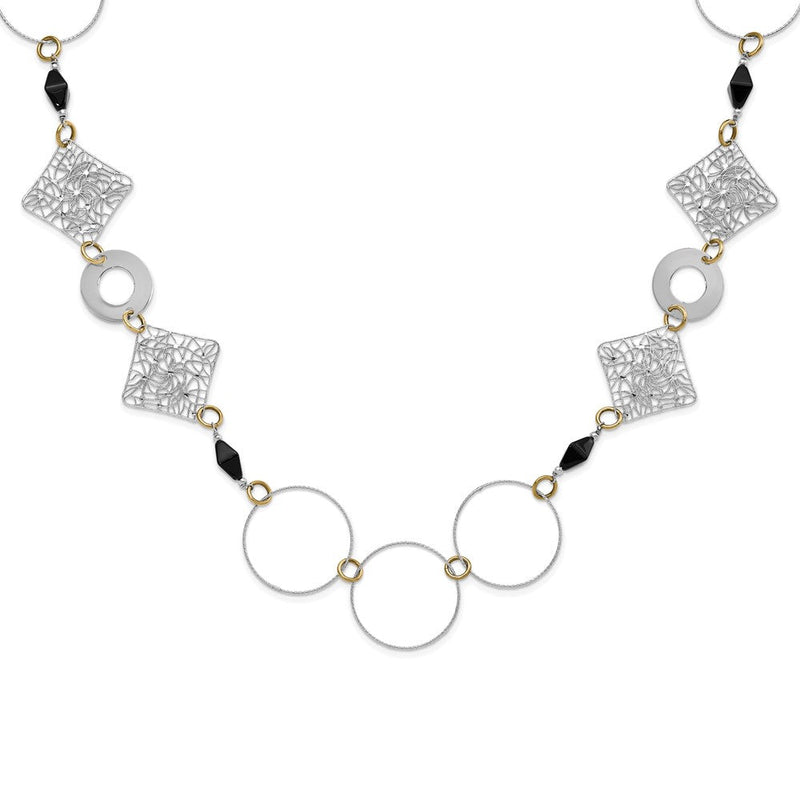 Sterlingsilber und 18K Gelb Vergoldet Onyx Fantasie 41 Zoll Halskette