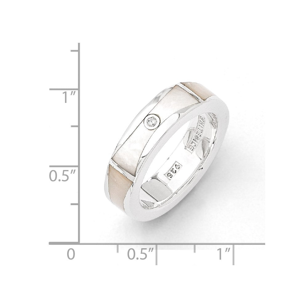 Sterlingsilber Ss Weiß Eis.01ct Diamant und Perlmutt Ring
