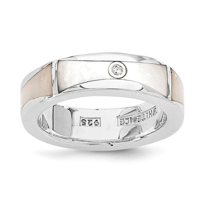 Sterlingsilber Ss Weiß Eis.01ct Diamant und Perlmutt Ring