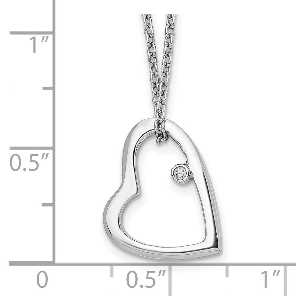 Sterlingsilber Weiß Eis Rhodiniert 18 Zoll Diamant Offen Herz Halskette mit 2 Verlängerung