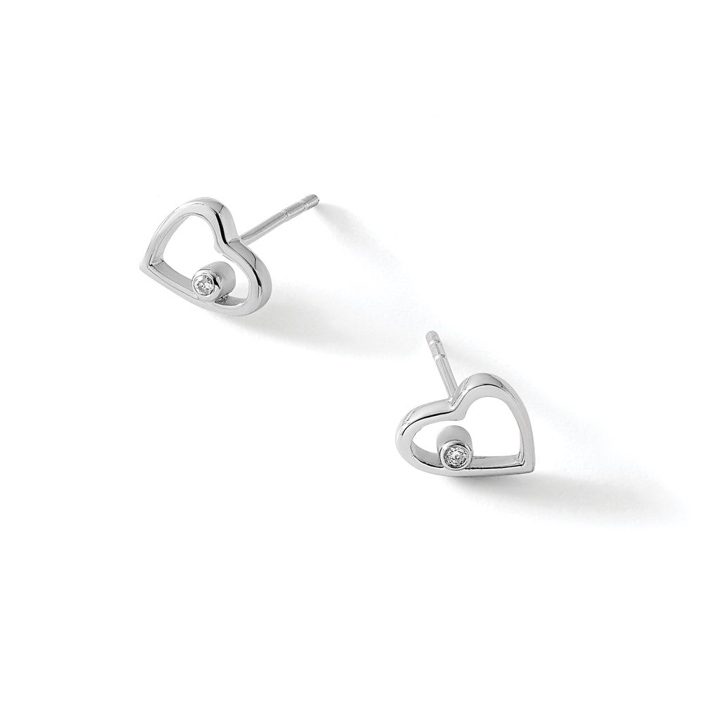 White Ice rhodinierte Sterlingsilber-Diamant-Ohrstecker, offenes Herz