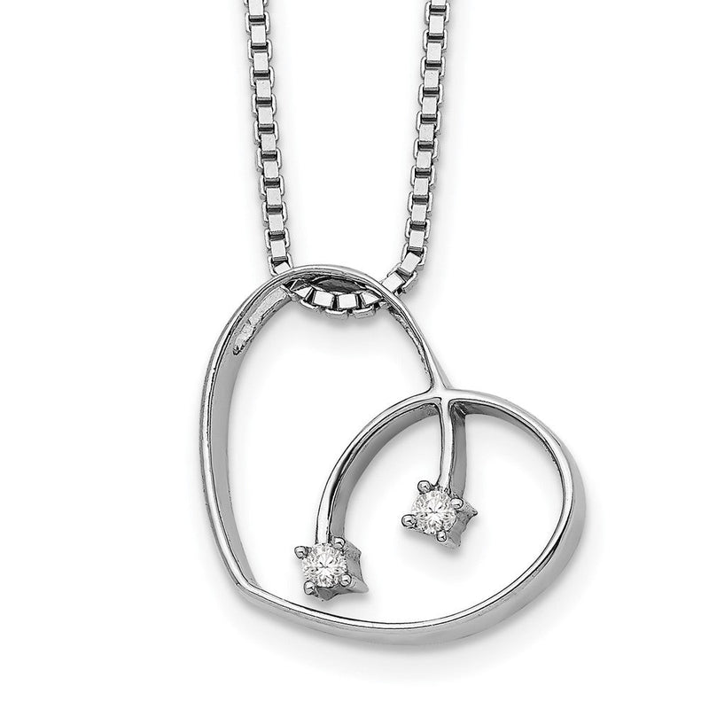 Sterlingsilber Weiß Eis Rhodiniert 18 Zoll Diamant Offen Herz Halskette mit 2 Verlängerung