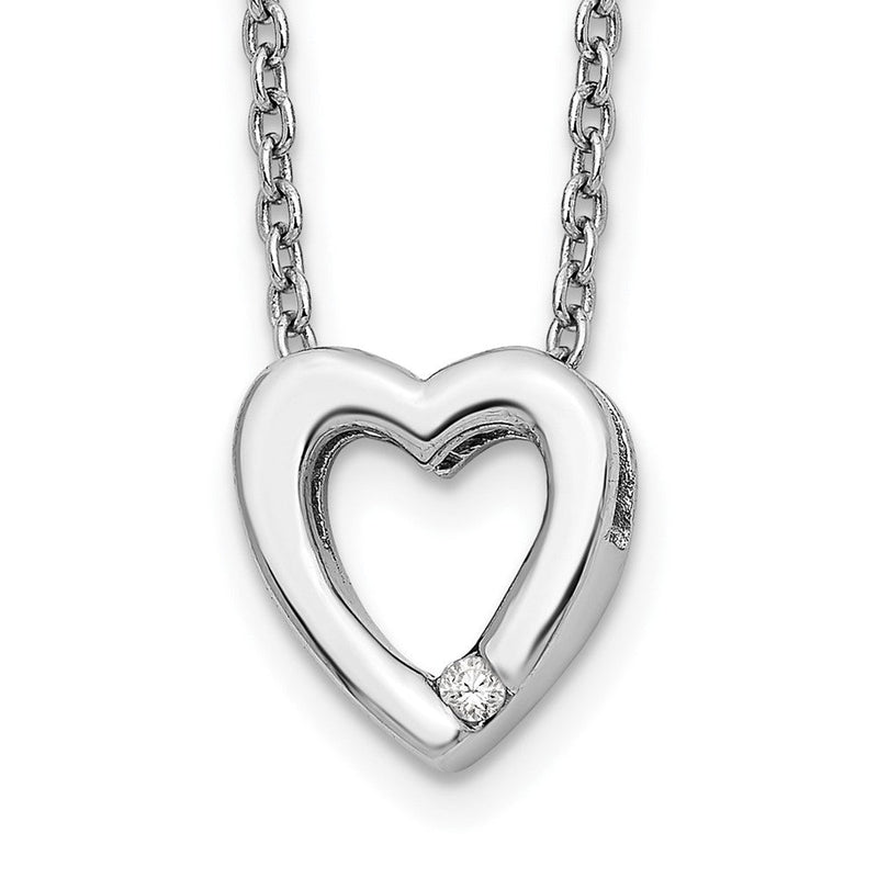 Sterlingsilber Weiß Eis Rhodiniert Diamant 18 Zoll Herz Halskette mit 2 Verlängerung