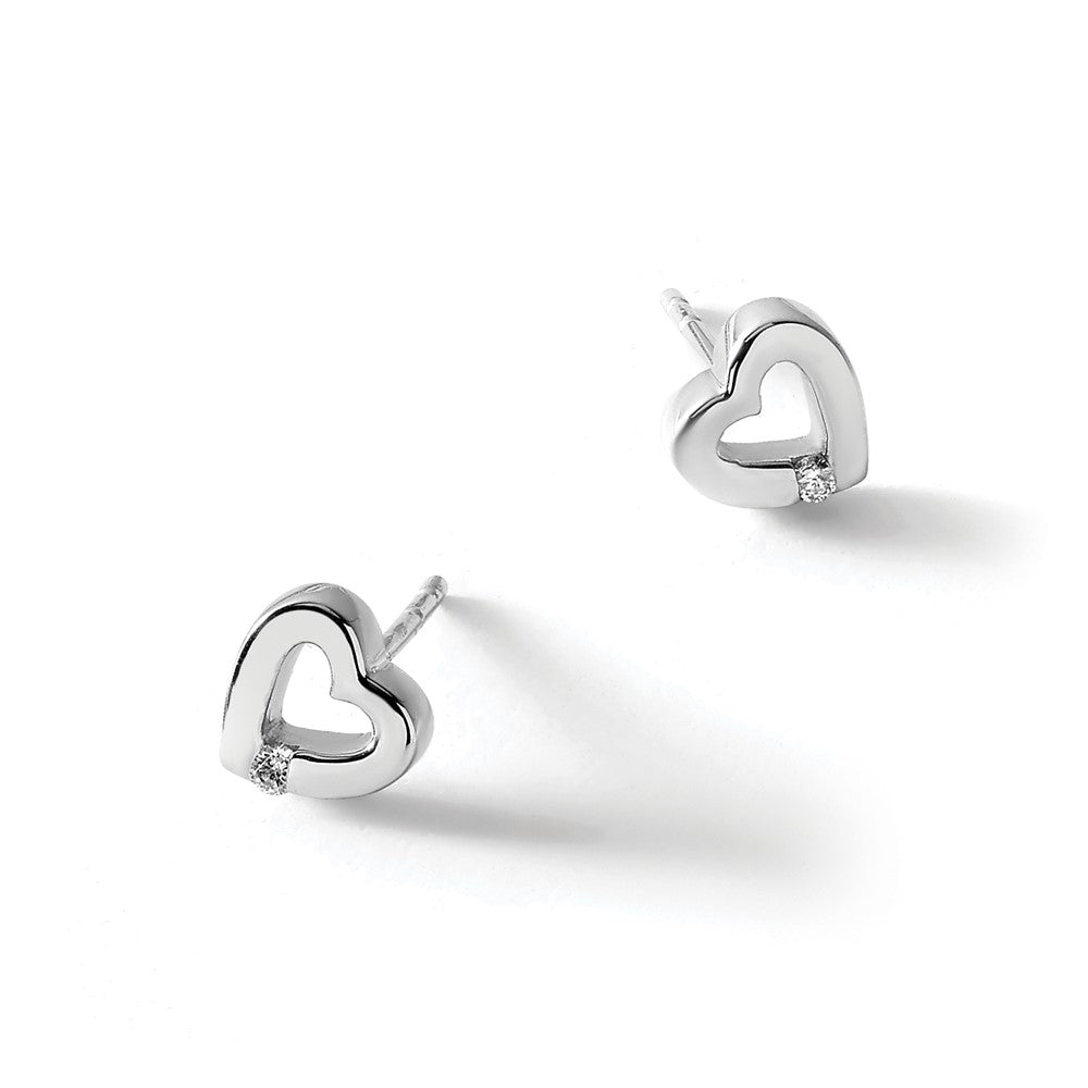 White Ice Ohrstecker offenes Herz mit Diamant, rhodiniertes Sterlingsilber