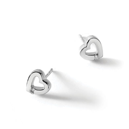 White Ice Ohrstecker offenes Herz mit Diamant, rhodiniertes Sterlingsilber