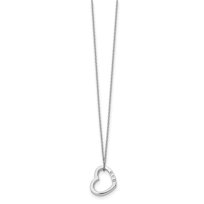 Sterlingsilber Weiß Eis Rhodiniert 18 Zoll Diamant Offen Herz Halskette mit 2 Verlängerung