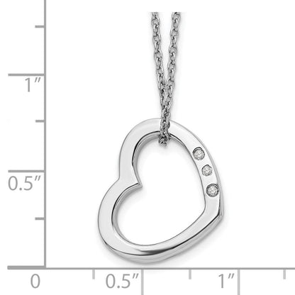 Sterlingsilber Weiß Eis Rhodiniert 18 Zoll Diamant Offen Herz Halskette mit 2 Verlängerung
