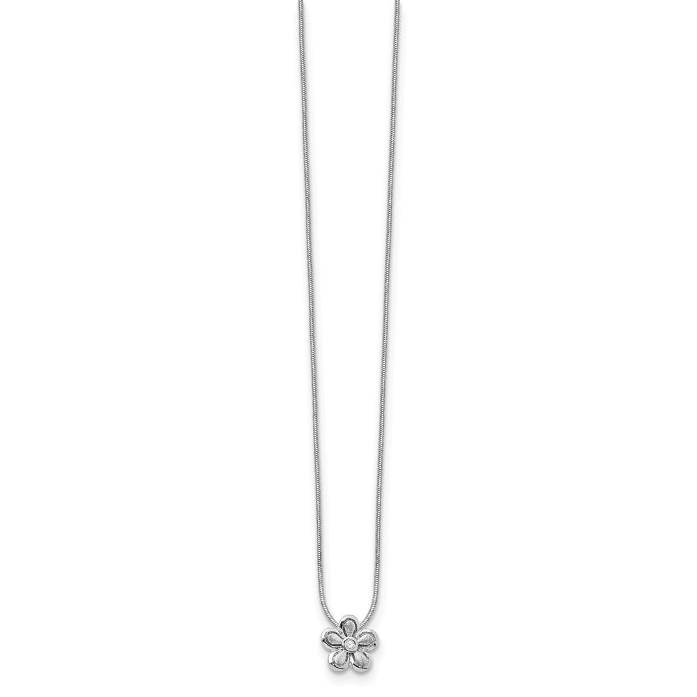 Sterlingsilber Weiß Eis Rhodiniert Satiniert und Poliert 18 Zoll Diamant Blume Halskette mit 2 Verlängerung