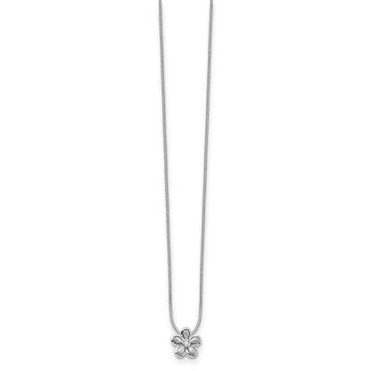 Sterlingsilber Weiß Eis Rhodiniert Satiniert und Poliert 18 Zoll Diamant Blume Halskette mit 2 Verlängerung