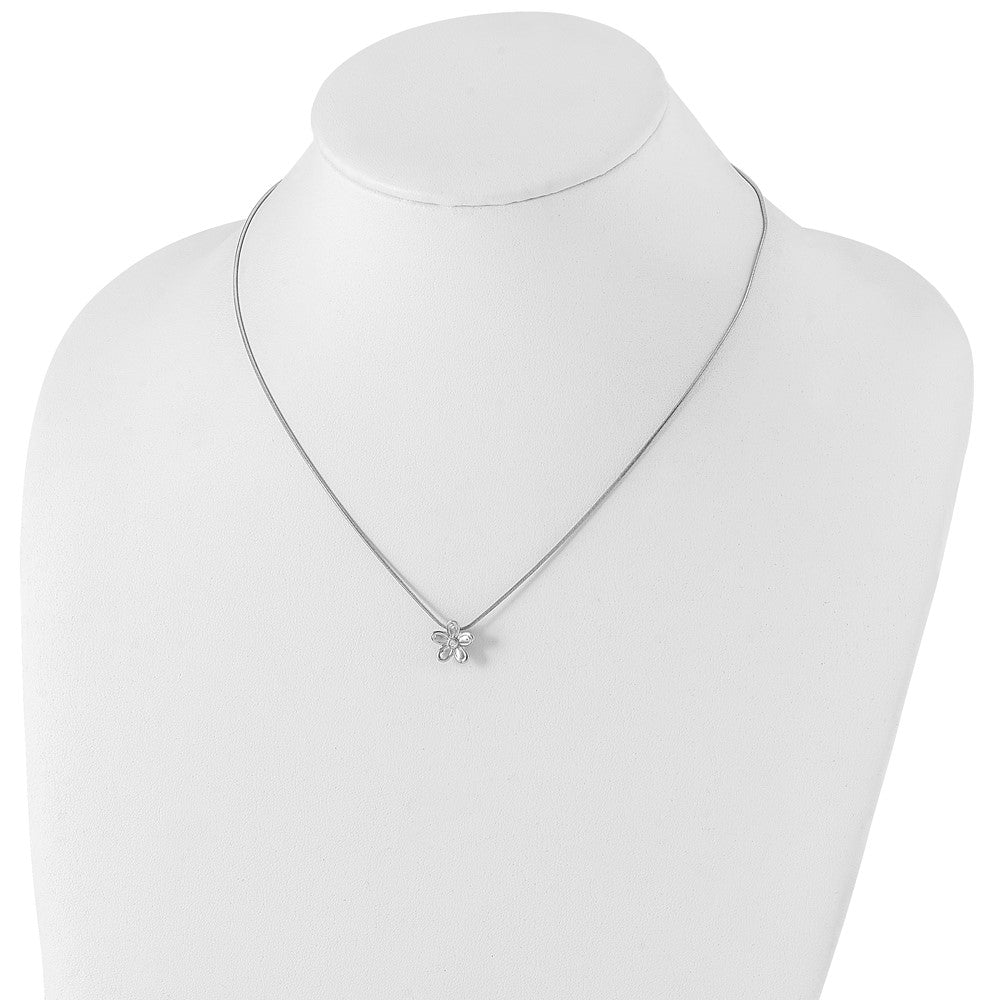 Sterlingsilber Weiß Eis Rhodiniert Satiniert und Poliert 18 Zoll Diamant Blume Halskette mit 2 Verlängerung