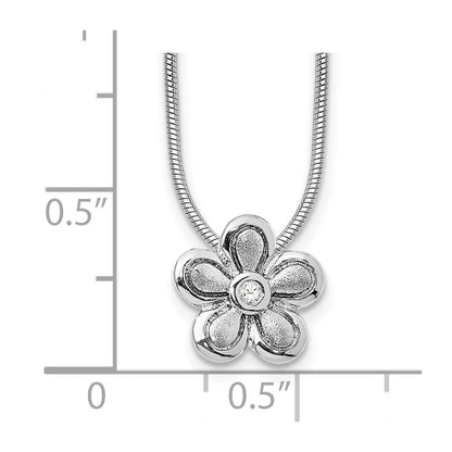 Sterlingsilber Weiß Eis Rhodiniert Satiniert und Poliert 18 Zoll Diamant Blume Halskette mit 2 Verlängerung