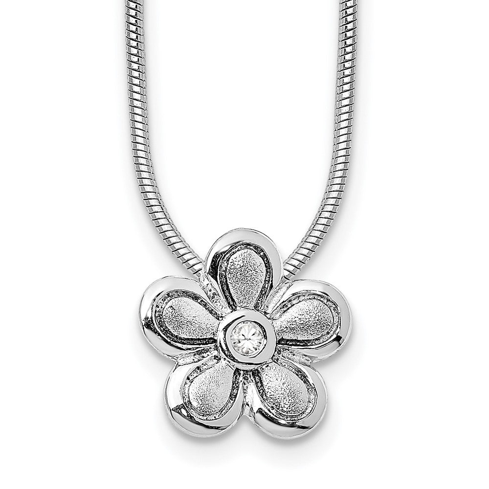 Sterlingsilber Weiß Eis Rhodiniert Satiniert und Poliert 18 Zoll Diamant Blume Halskette mit 2 Verlängerung