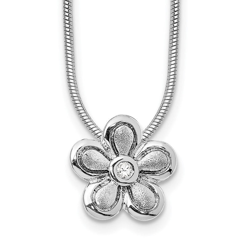 Sterlingsilber Weiß Eis Rhodiniert Satiniert und Poliert 18 Zoll Diamant Blume Halskette mit 2 Verlängerung