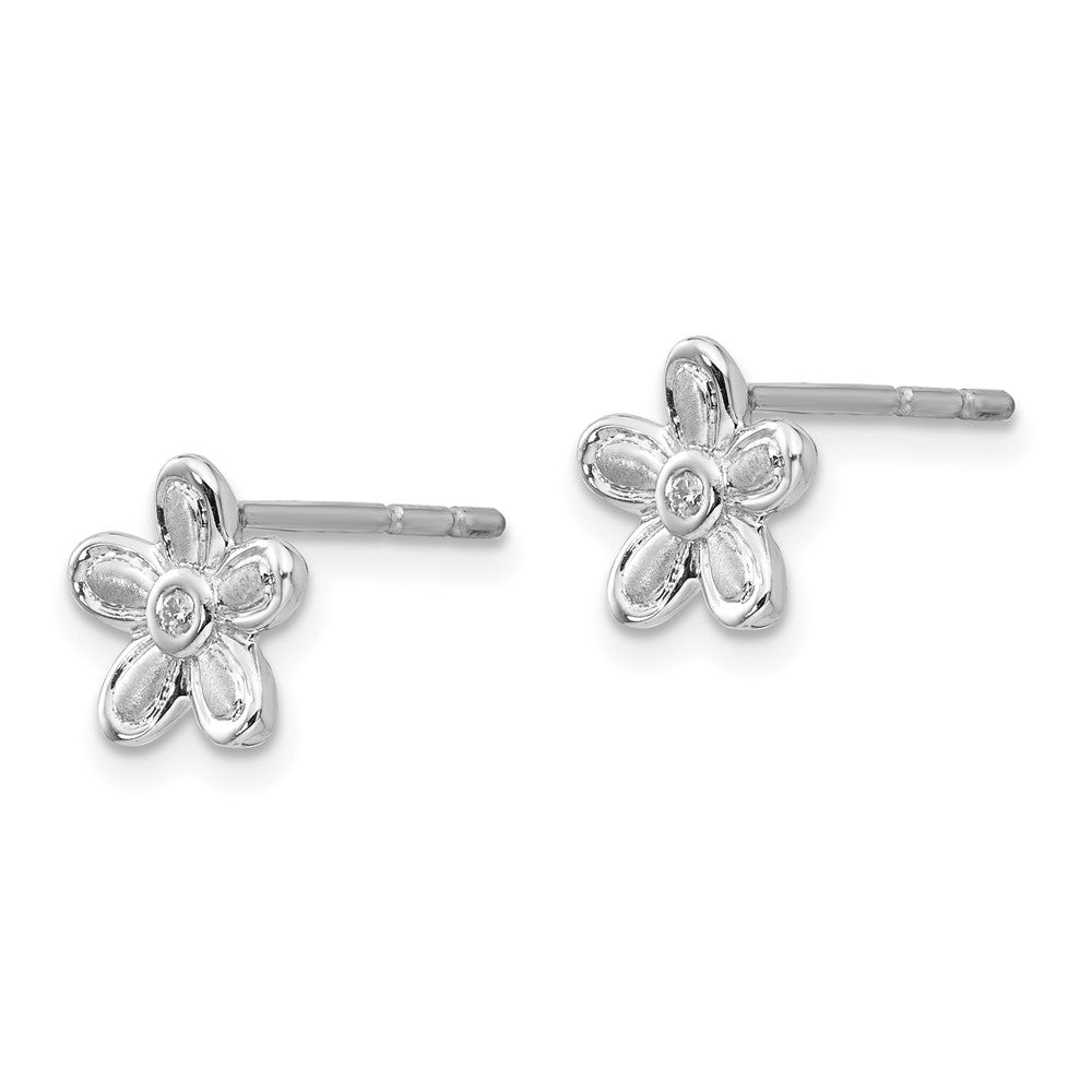 White Ice Diamant-Blüten-Ohrstecker aus rhodiniertem Sterlingsilber, satiniert und poliert