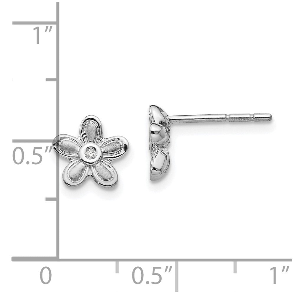 White Ice Diamant-Blüten-Ohrstecker aus rhodiniertem Sterlingsilber, satiniert und poliert