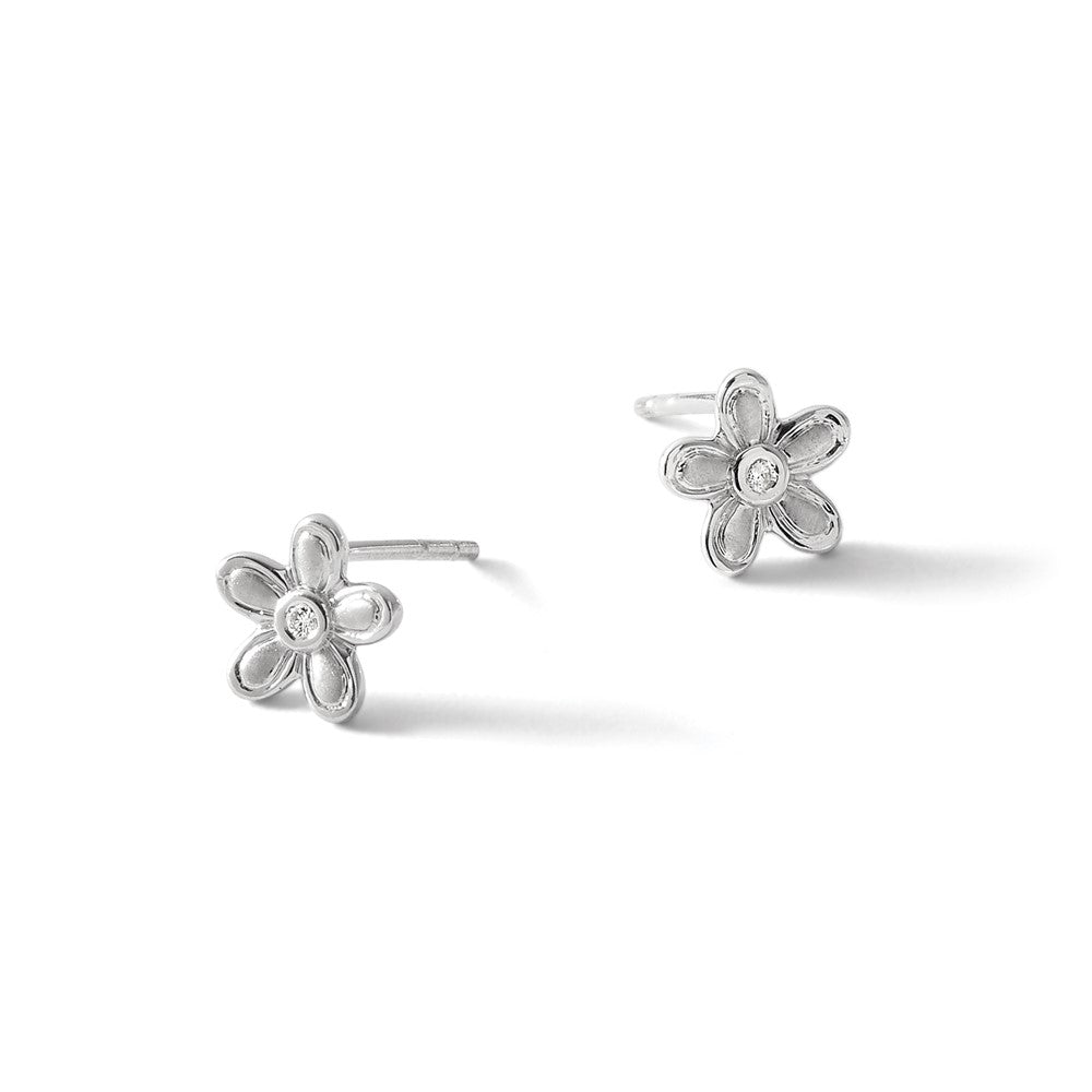 White Ice Diamant-Blüten-Ohrstecker aus rhodiniertem Sterlingsilber, satiniert und poliert