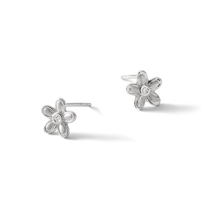 White Ice Diamant-Blüten-Ohrstecker aus rhodiniertem Sterlingsilber, satiniert und poliert