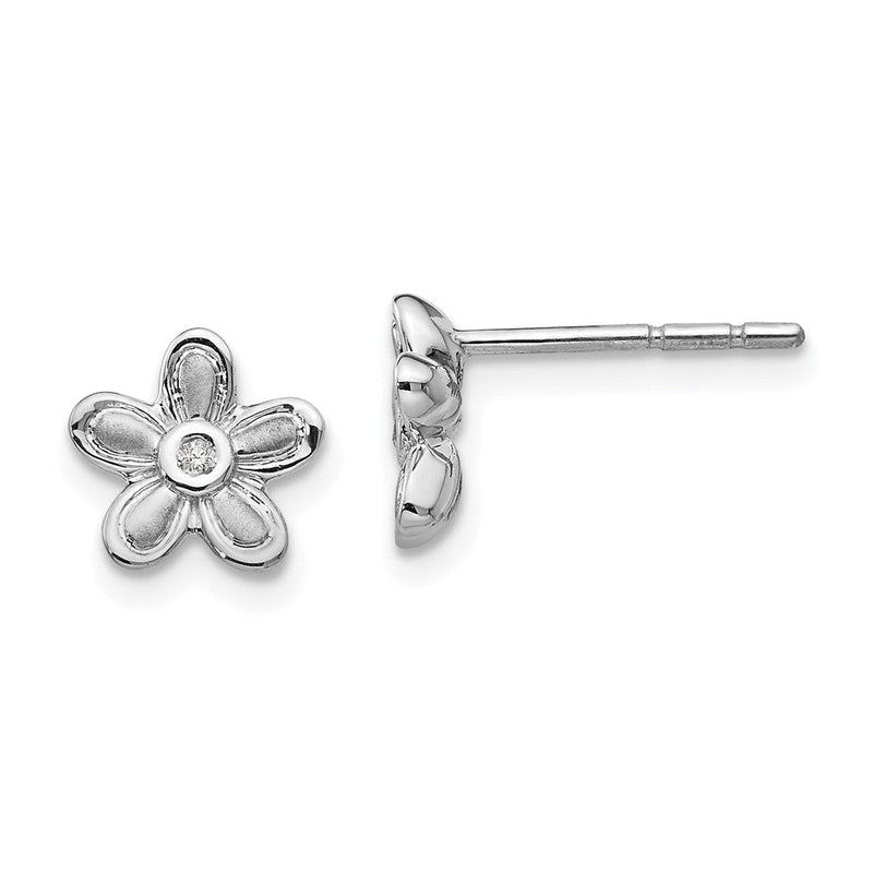 White Ice Diamant-Blüten-Ohrstecker aus rhodiniertem Sterlingsilber, satiniert und poliert