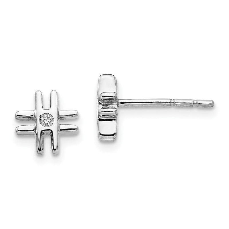 Sterlingsilber-Ohrstecker mit Diamanten, rhodiniert, Hashtag-Motiv