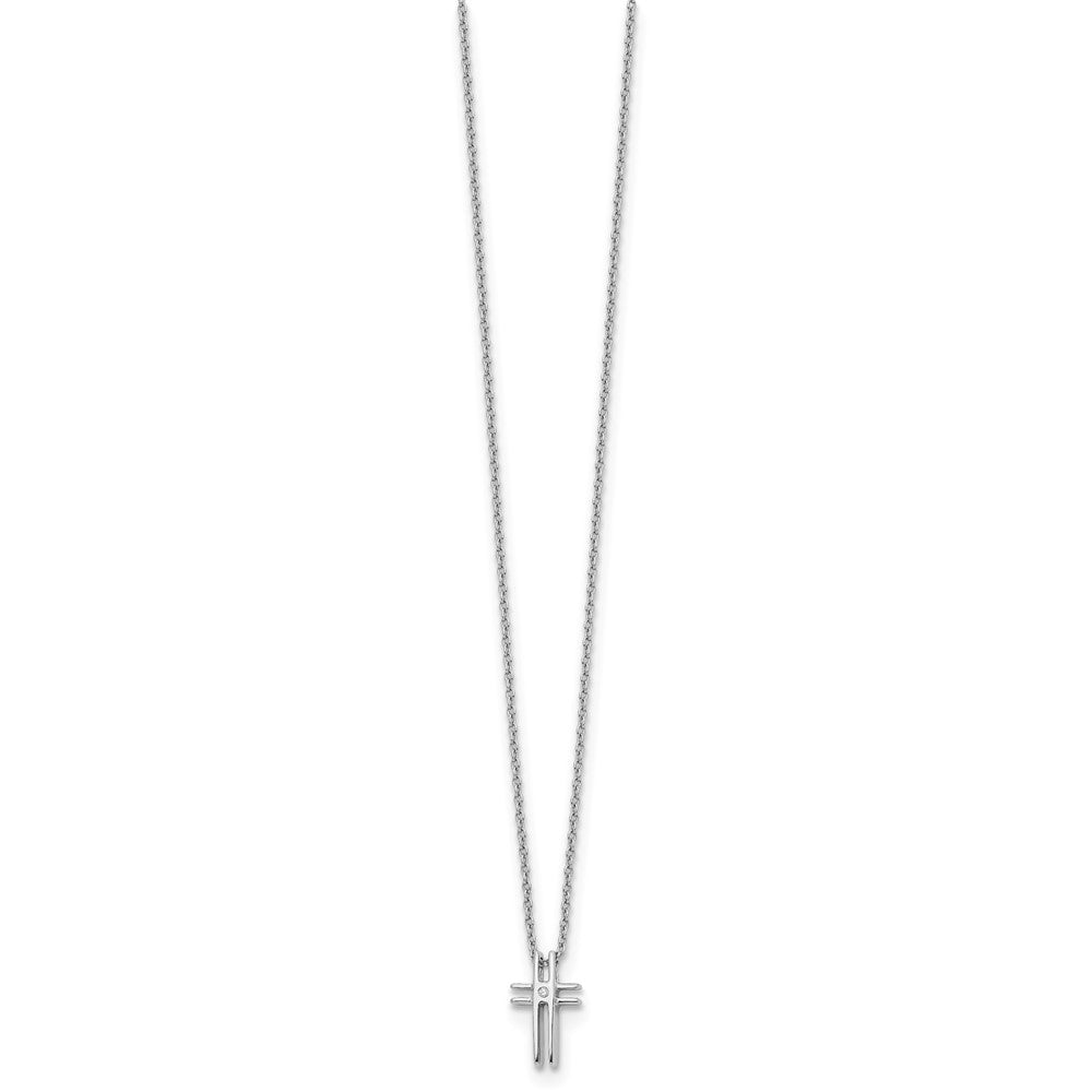 Sterlingsilber Weiß Eis Rhodiniert 18 Zoll Diamant Kreuz Halskette mit 2 Verlängerung