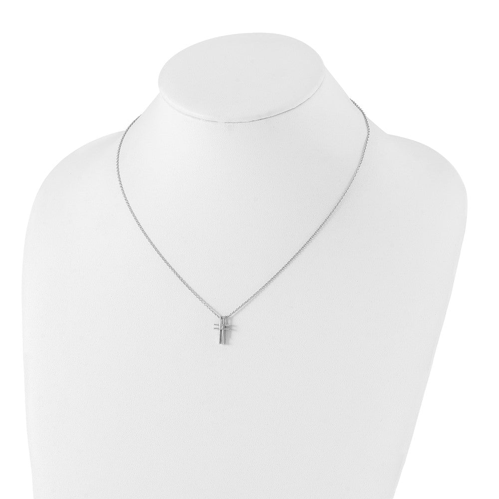 Sterlingsilber Weiß Eis Rhodiniert 18 Zoll Diamant Kreuz Halskette mit 2 Verlängerung