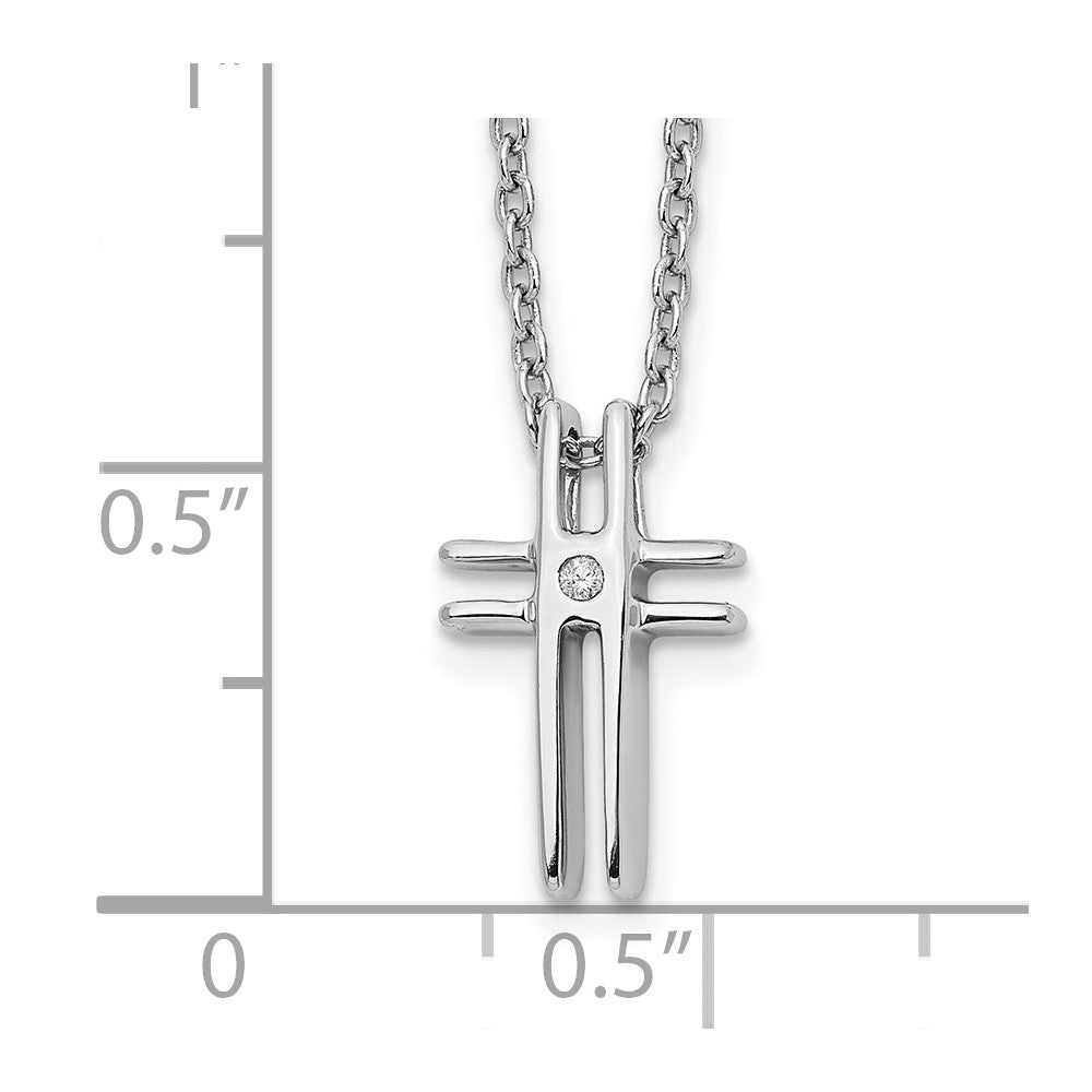 Sterlingsilber Weiß Eis Rhodiniert 18 Zoll Diamant Kreuz Halskette mit 2 Verlängerung