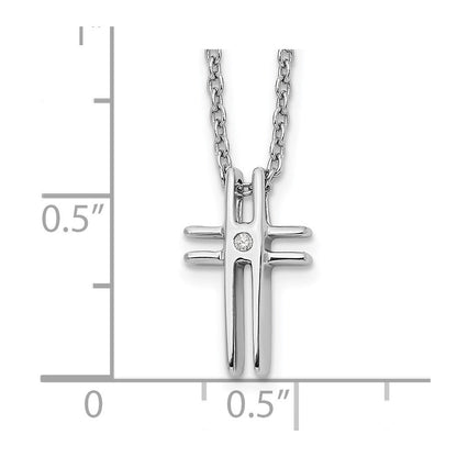 Sterlingsilber Weiß Eis Rhodiniert 18 Zoll Diamant Kreuz Halskette mit 2 Verlängerung