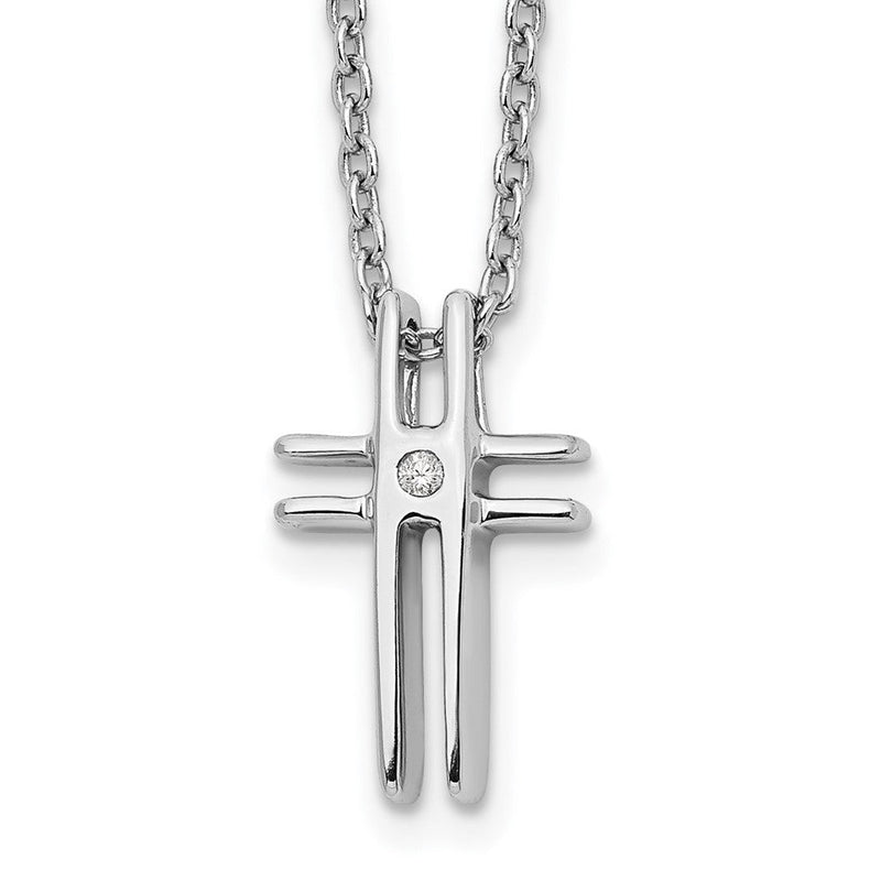 Sterlingsilber Weiß Eis Rhodiniert 18 Zoll Diamant Kreuz Halskette mit 2 Verlängerung