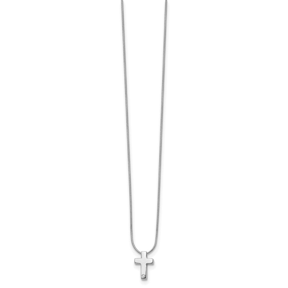 Sterlingsilber Weiß Eis Rhodiniert 18 Zoll Diamant Kreuz Halskette mit 2 Verlängerung