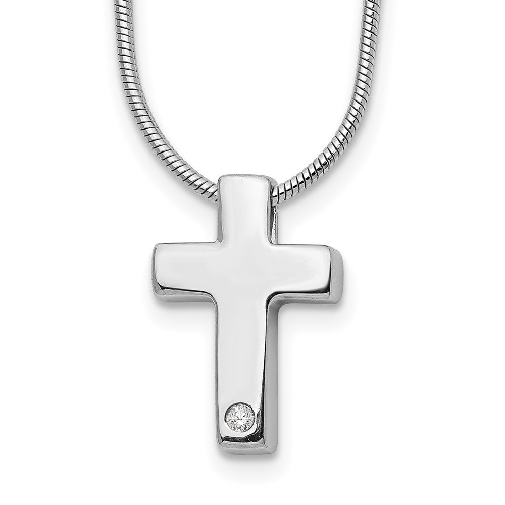 Sterlingsilber Weiß Eis Rhodiniert 18 Zoll Diamant Kreuz Halskette mit 2 Verlängerung