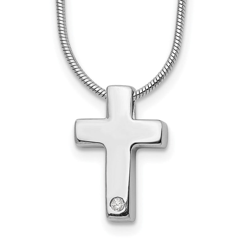 Sterlingsilber Weiß Eis Rhodiniert 18 Zoll Diamant Kreuz Halskette mit 2 Verlängerung