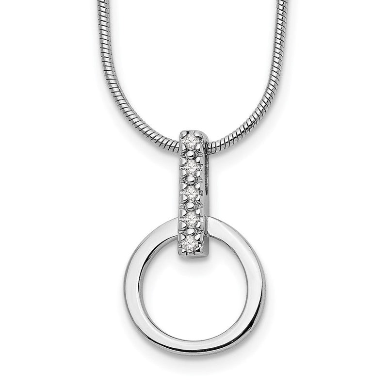 Sterlingsilber Weiß Eis Rhodiniert 18 Zoll Offen Kreis Diamant Halskette mit 2 Verlängerung