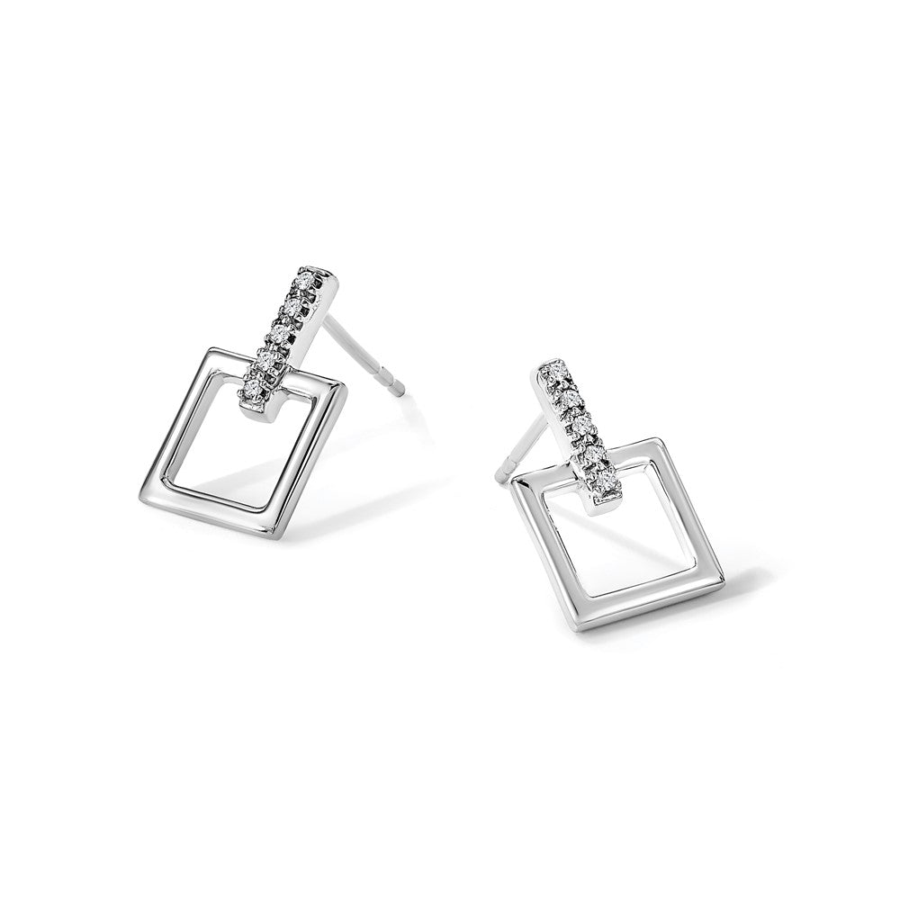 Rhodinierte White Ice Ohrhänger aus Sterlingsilber mit Diamant und offenem Quadrat