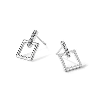 Rhodinierte White Ice Ohrhänger aus Sterlingsilber mit Diamant und offenem Quadrat
