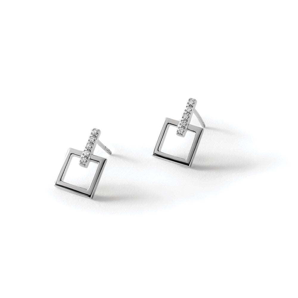 Rhodinierte White Ice Ohrhänger aus Sterlingsilber mit Diamant und offenem Quadrat