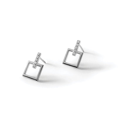 Rhodinierte White Ice Ohrhänger aus Sterlingsilber mit Diamant und offenem Quadrat