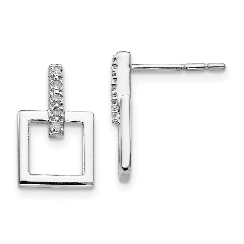 Rhodinierte White Ice Ohrhänger aus Sterlingsilber mit Diamant und offenem Quadrat