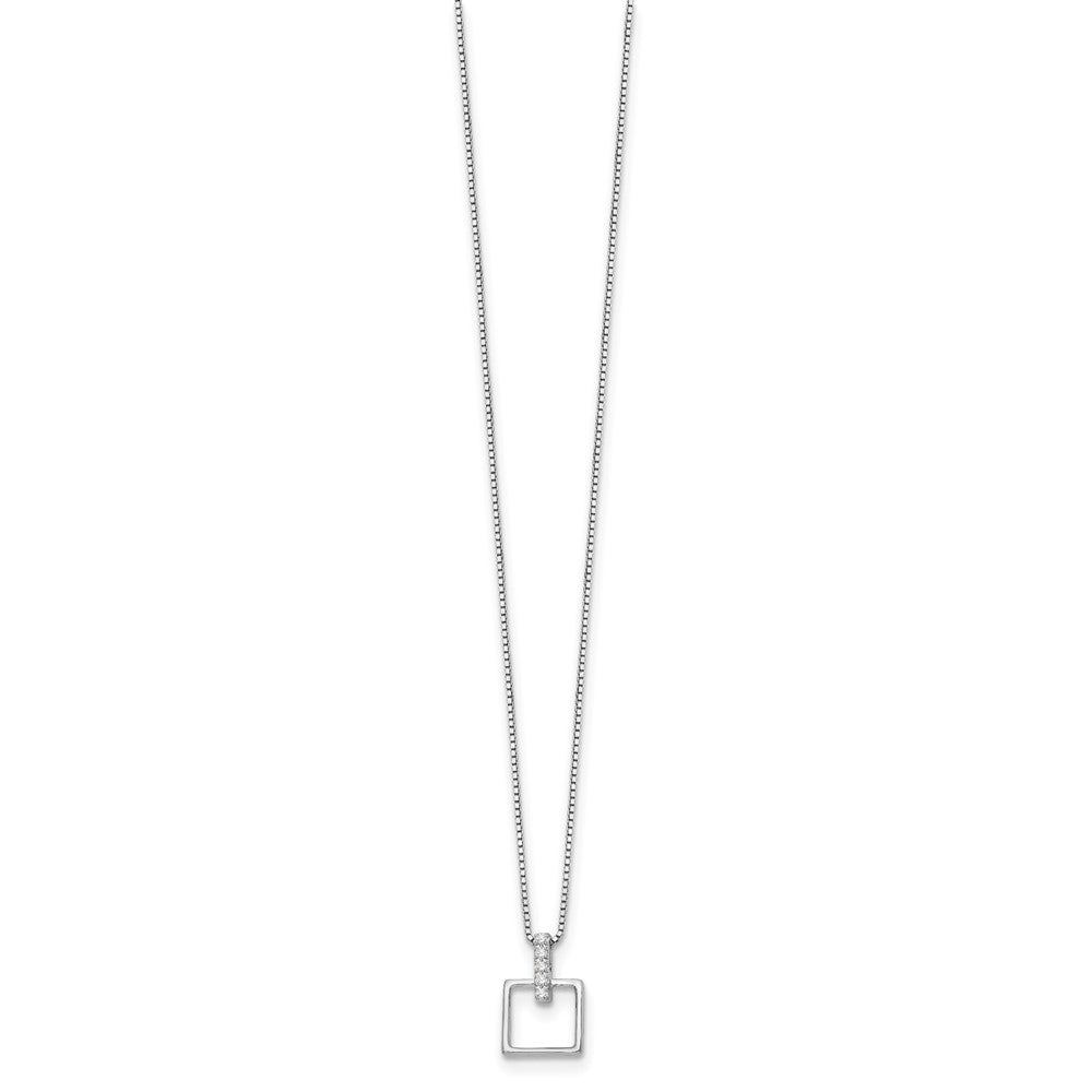 Sterlingsilber Weiß Eis Rhodiniert 18 Zoll Diamant Offen Squared Halskette mit 2 Verlängerung