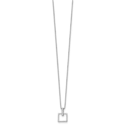 Sterlingsilber Weiß Eis Rhodiniert 18 Zoll Diamant Offen Squared Halskette mit 2 Verlängerung