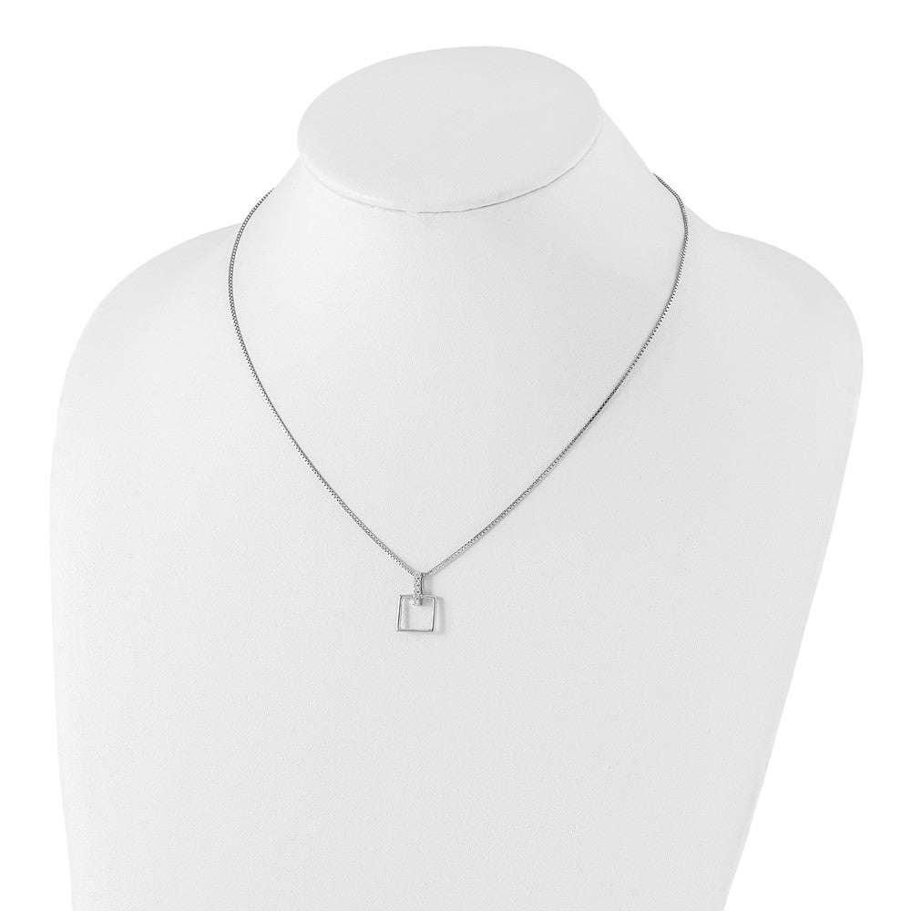 Sterlingsilber Weiß Eis Rhodiniert 18 Zoll Diamant Offen Squared Halskette mit 2 Verlängerung