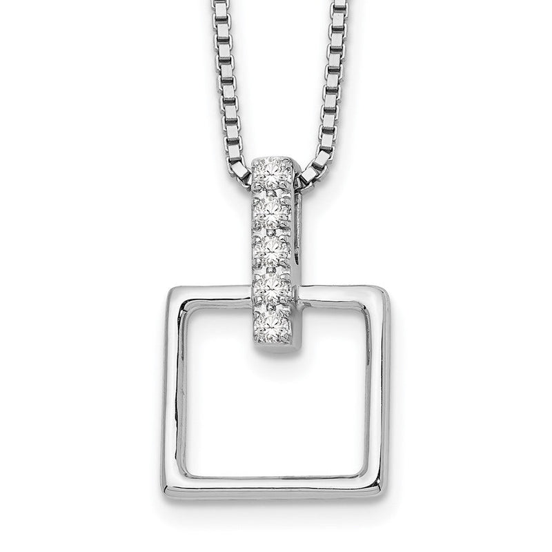 Sterlingsilber Weiß Eis Rhodiniert 18 Zoll Diamant Offen Squared Halskette mit 2 Verlängerung