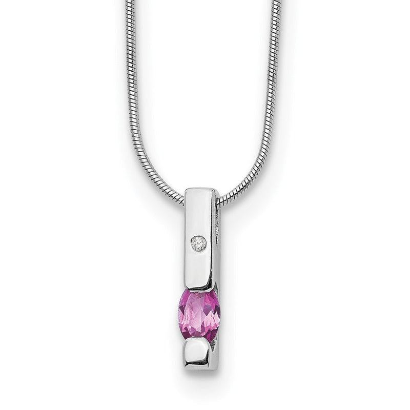 Sterlingsilber Weiß Eis Rhodiniert 18 Zoll Diamant und Rosa Turmalin Halskette mit 2 Verlängerung