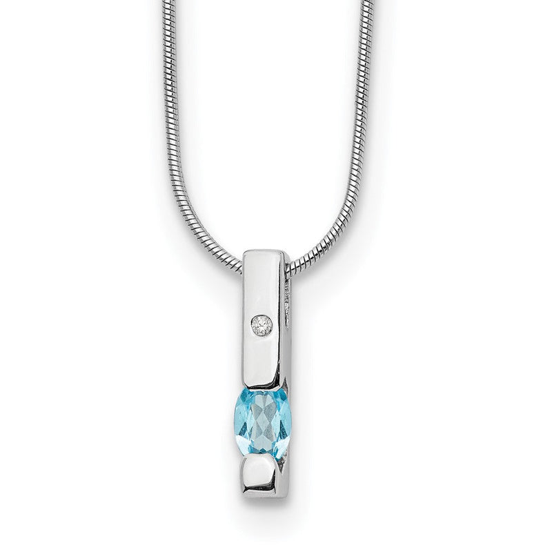 Sterlingsilber Rhodiniert Weiß Eis.02ct. Diamant./ Blautopas mit 2 Zoll Verlängerung Neckla